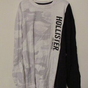 Hollister California Pullover Shirt Men Large Gray Camo/Black